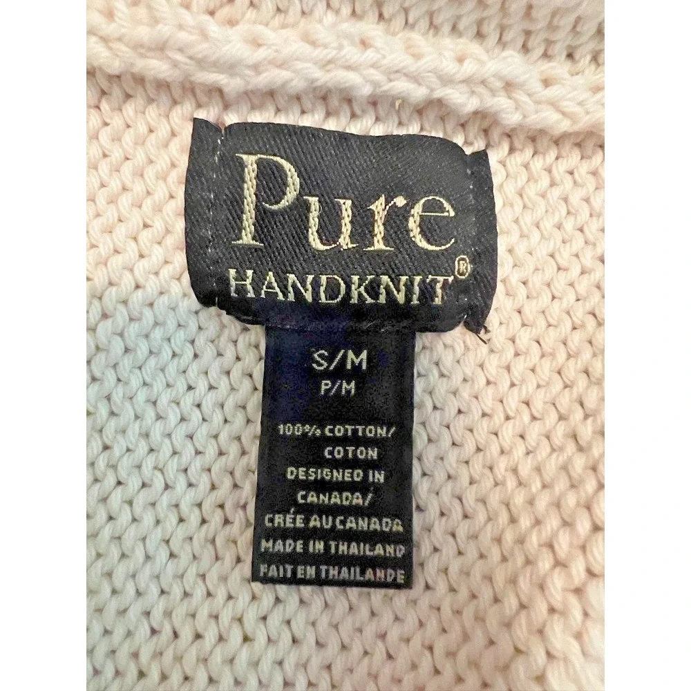 Pure Handknit Cream Cotton Lagenlook Flowy‎ Cardigan Sweater Vest S/M Boho Ivory